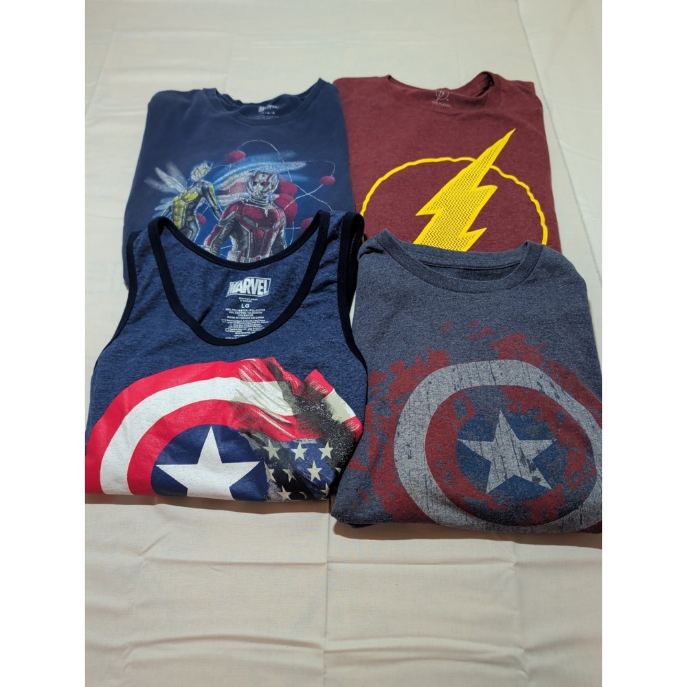 Marvel Avengers & DC The Flash Men's T-Shirt Tank Top Lot Size Large 4-Piece Bun